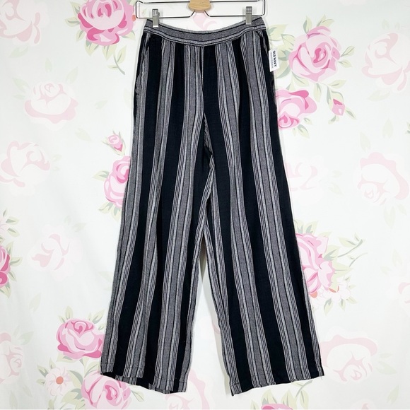 NEW Old Navy Linen High Rise Striped Black and Gray Women's Wide Leg Pants S - Picture 1 of 8